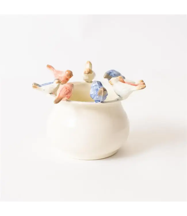 Enamel Pot with Birds On Rim (pack of 4)