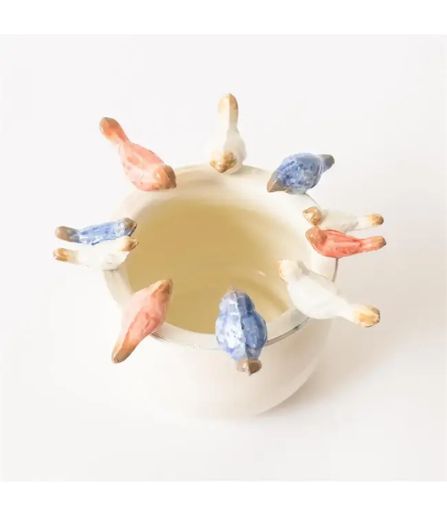 Enamel Pot with Birds on Rim