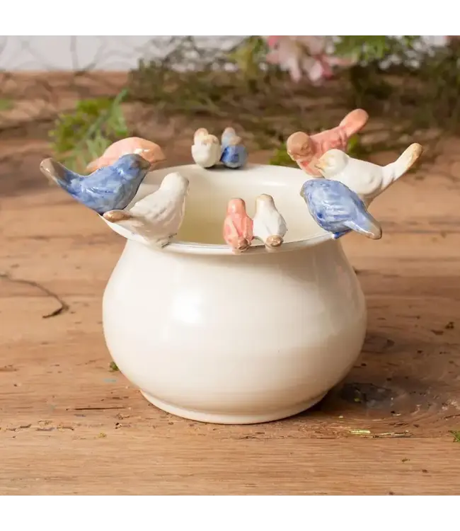 Enamel Pot with Birds on Rim