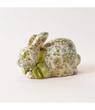 Green Toile Decoupage Sitting Bunny (Pk/04)