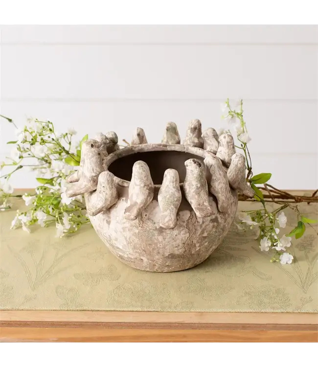 Rustic Glaze Birds Planter