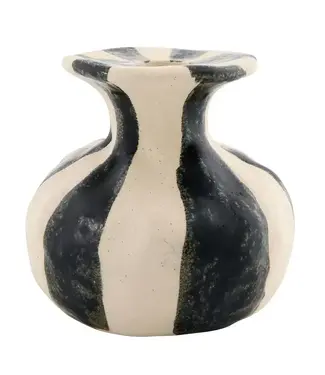 Black Striped Ceramic Candle Holder - Small