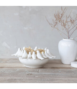 Decorative Stoneware Bowl with Birds on Rim