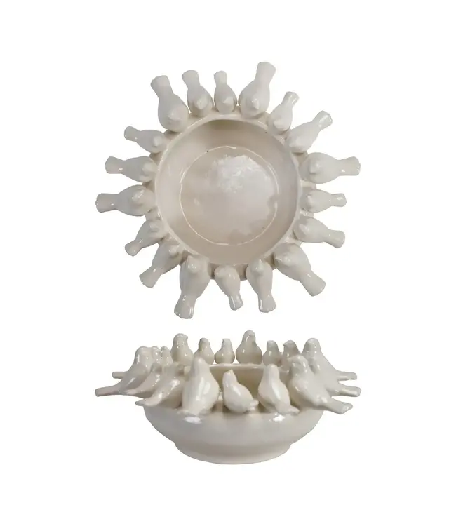 Decorative Stoneware Bowl with Birds on Rim