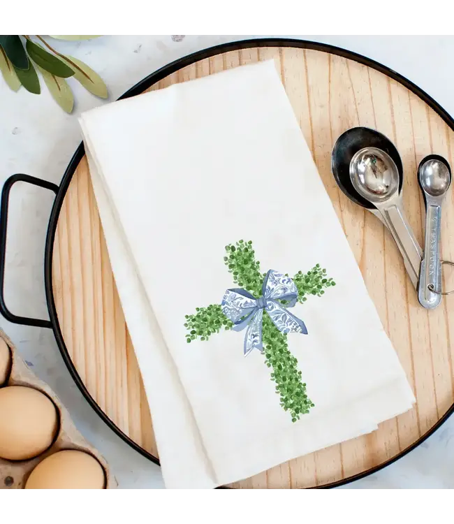 Spring Boxwood Cross Kitchen Towel