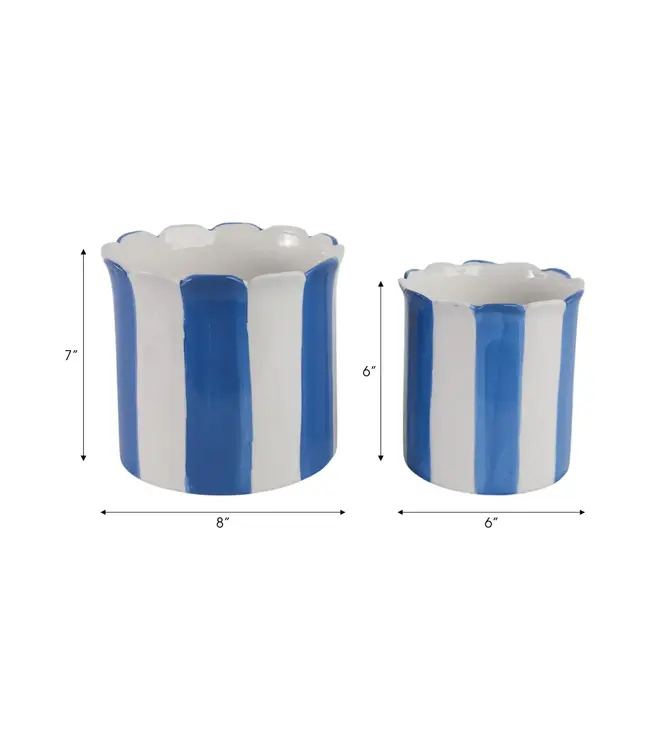 Blue Ceramic Striped Scallop Planter Large