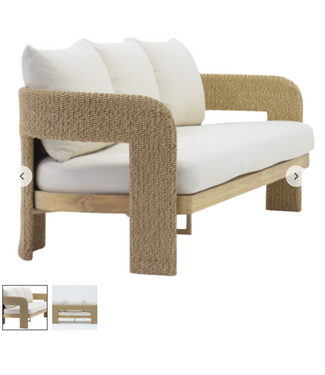 Madrid Sofa in Natural Teak | Oat with Momento Snow Cushions