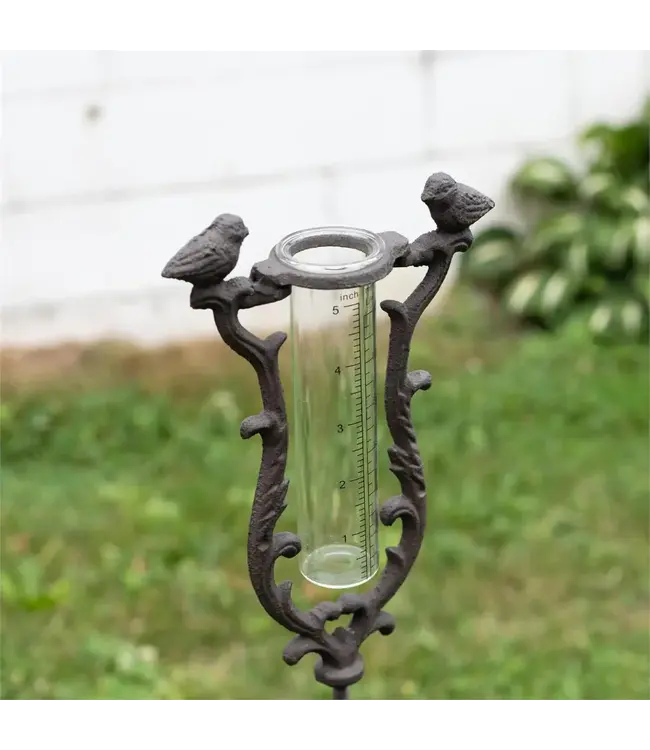 Rain Gauge Garden Stake with Birds