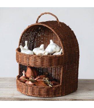 Hand-Woven Rattan 2-Tier Basket with Handle