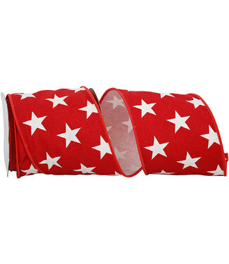 Ribbon STARS LARGE - CANVAS WIRED EDGE RED RIBBON 4in x 10yd