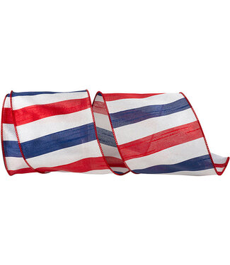Ribbon - American Dupioni Bar Wired Edge Ribbon, Red/white/blue 4in x 10yd