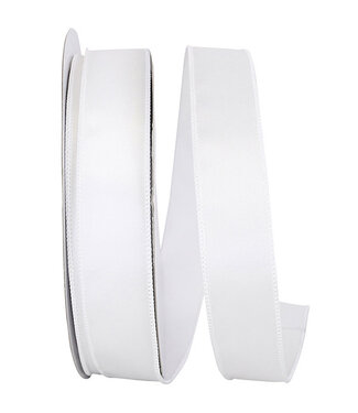 Satin Wired Edge Ribbon, White, 1.5in x 50 Yards