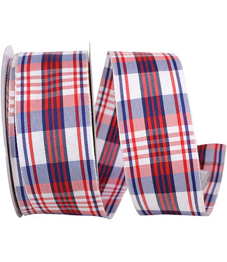 Ribbon - Patriotic Plaid Woven Wired Edge Ribbon1.5in x 20yd