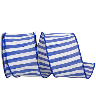 Ribbon Cabana Stripe Dupioni Wired Edge Ribbon, Royal, 2.5in x 10yd