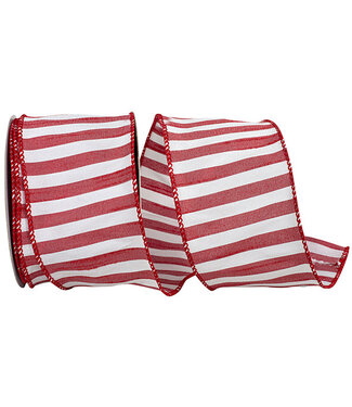 Ribbon Cabana Stripe Dupioni Wired Edge Ribbon, Red, 2.5in x 10yd
