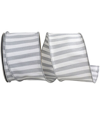 Ribbon Cabana Stripe Dupioni Wired Edge Ribbon, Grey, 2.5in x 10yd