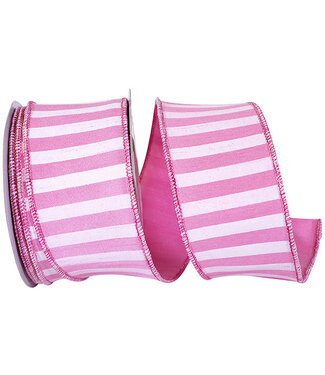 Ribbon - Cabana Stripe Horizontal Dupioni Lux Wired Edge Ribbon, Pink, 2.5in x 10yd
