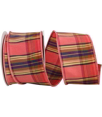 Ribbon - Plaid Pizzaz Wired Edge Ribbon, Coral, 2.5inx10yd