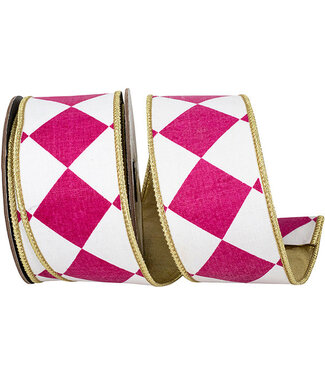 Ribbon - Grand Diamond Deluxe Metallic Backed Wired Edge Ribbon Fuchsia, 2.5inx10yd