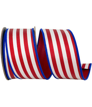 Ribbon - Striped Twill Deluxe Dupioni Backed Wired Edge Ribbon Red/Blue 2.5inx10yd