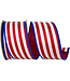 Ribbon - Striped Twill Deluxe Dupioni Backed Wired Edge Ribbon Red/Blue 2.5inx10yd