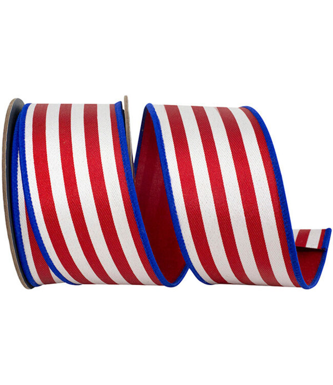 Ribbon - Striped Twill Deluxe Dupioni Backed Wired Edge Ribbon Red/Blue 2.5inx10yd