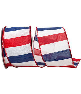 Ribbon - American Dupioni Bar Wired Edge Ribbon, Red/white/blue, 2.5inx10yd