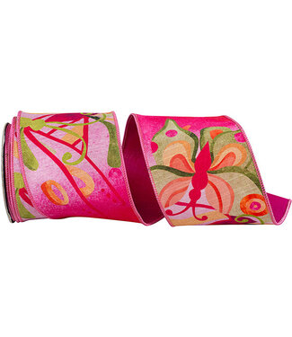 Ribbon Butterfly Colors Bright Deluxe Dupioni Backed Wired Edge Fuchsia 4inx10yd