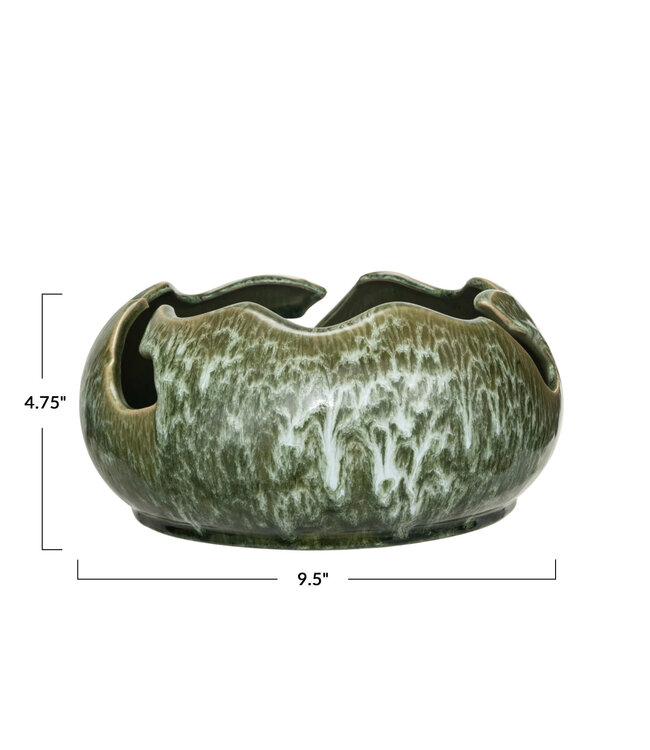 Stoneware Bowl with Reactive Green Glaze