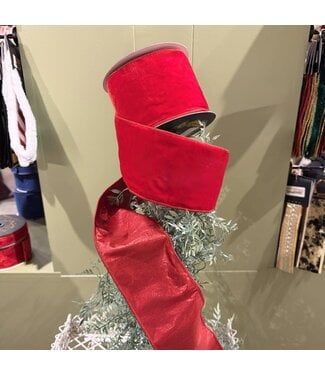 JME Ribbon Velvet Metallic Dupion Fused Red-4x10yd