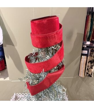 JME Ribbon Velvet Metallic Dupion Fused Red-2.5x10yd