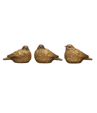 Resin Bird, Distressed Gold Finish, 3 Styles 3-1/2"H