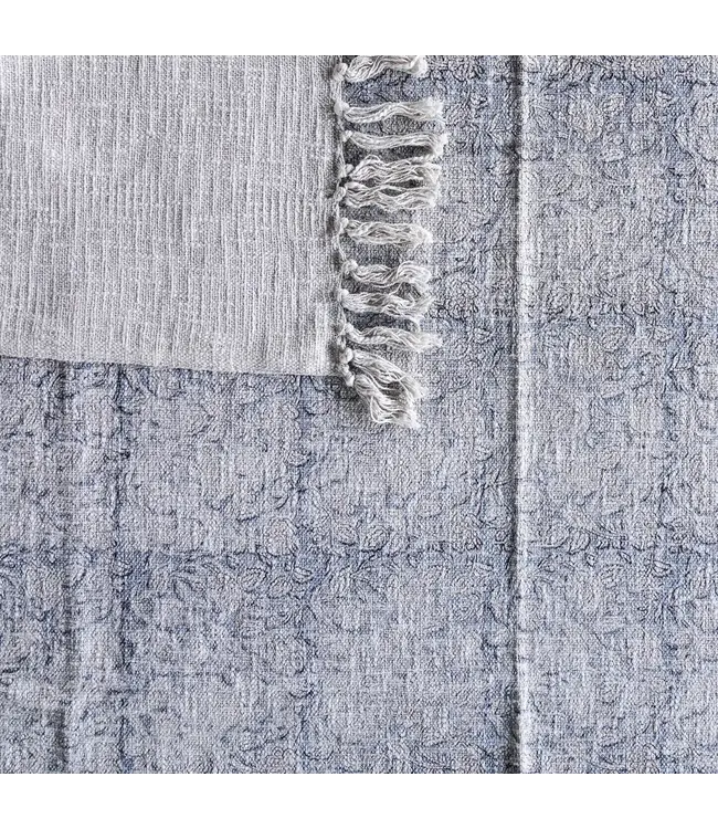Handloom Cotton Throw,  Blue Block Print