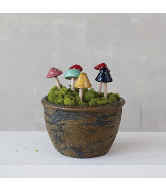 Stoneware Mushroom Plant Stake, Asst Styles