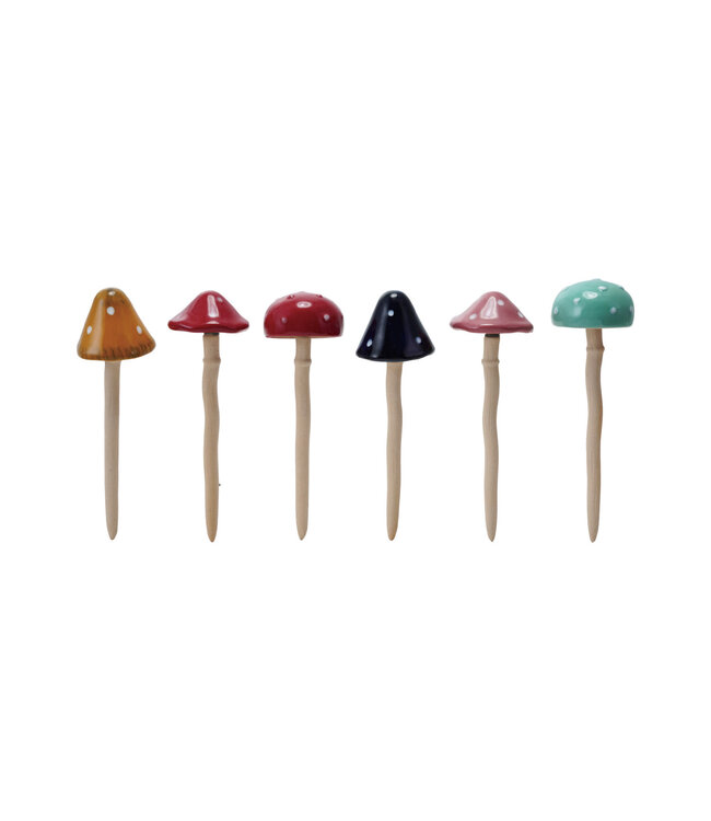 Stoneware Mushroom Plant Stake, Asst Styles