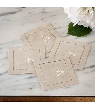 Fleur Embroidered Linen Coaster, Set of 4