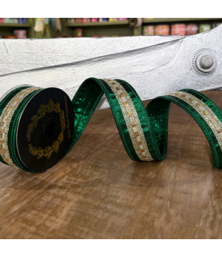 John Mark Enterprises JME Green Metallic with Gold Embellishment 1.5x5yd