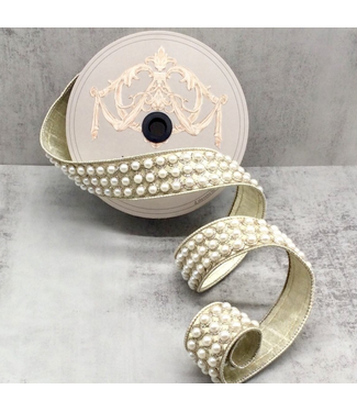 d. stevens 1.5” x 5yds metallic dupion pearls trim, platinum