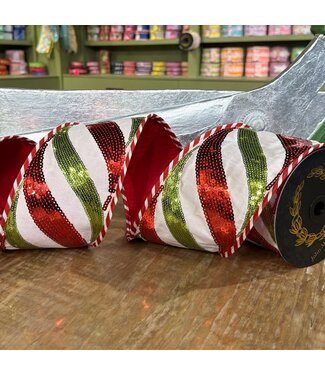 John Mark Enterprises JME Candy Stripe Sequin Dupion Fused Candy Piping-4x5yd