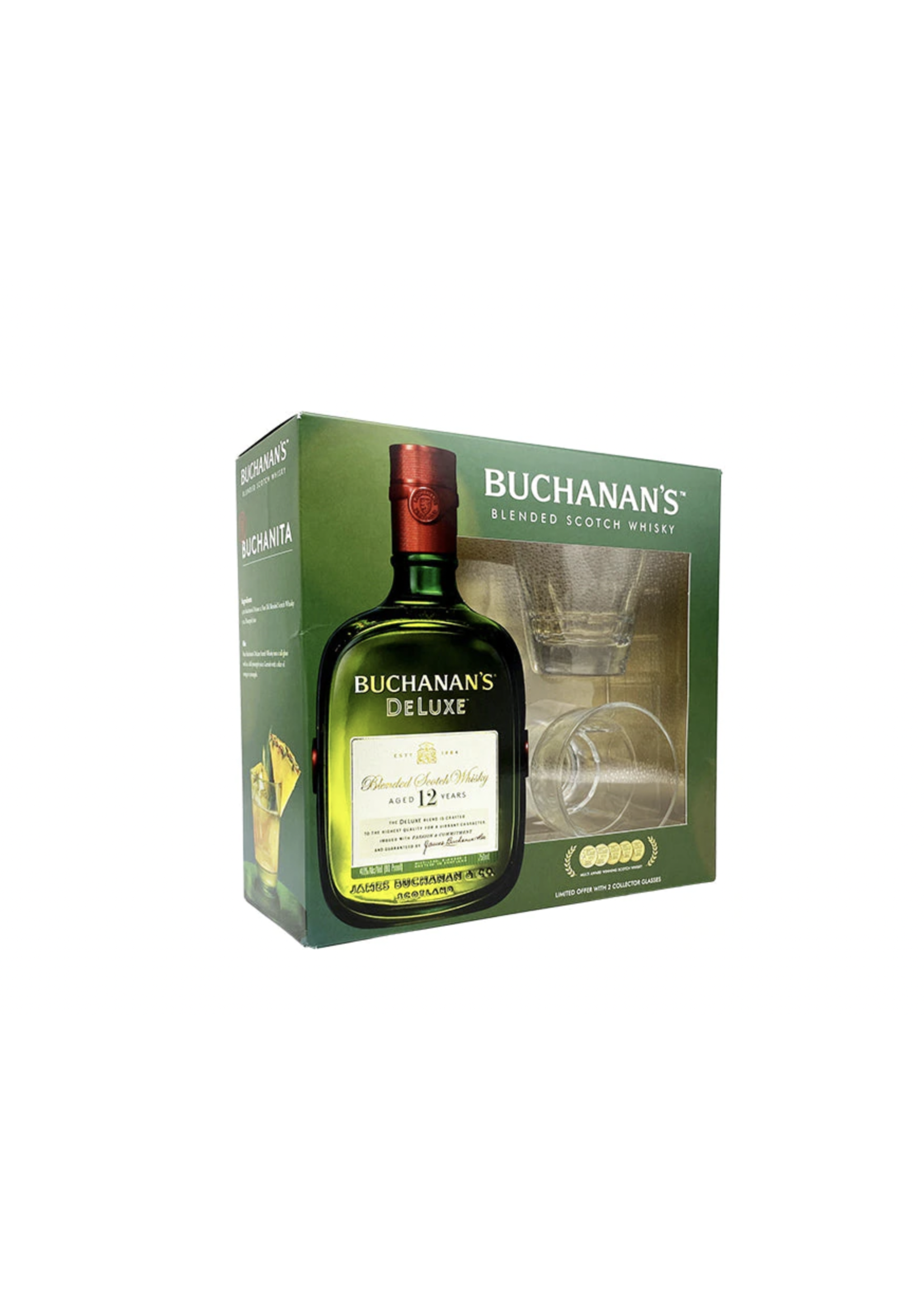 Buchanan's 12YearBlended Scotch Deluxe  80Proof W/2 Glasses Gift Sets 750ml