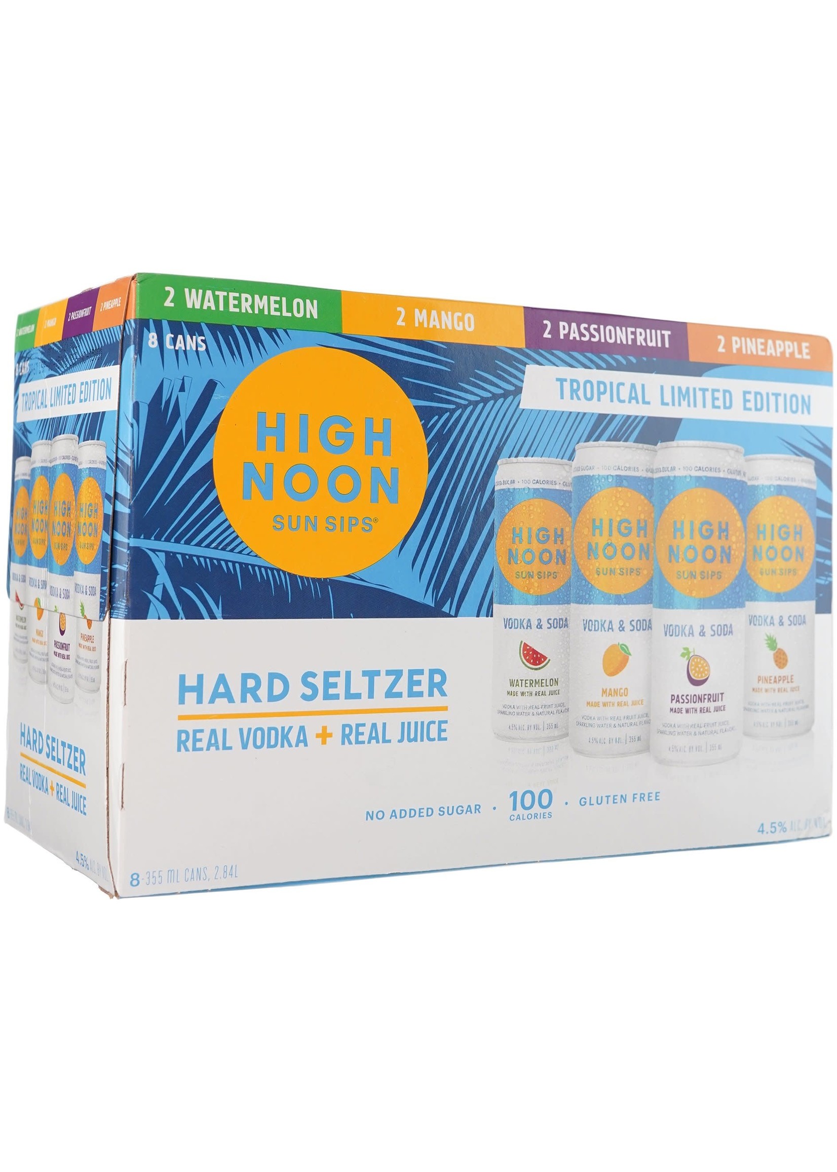 High Noon High Noon Vodka Seltzer Tropical Pack Combo 2 Each Watermelon 9, Pineapple 9, Passion Fruit 9 & Mango 9 -  8pk 12oz Cans