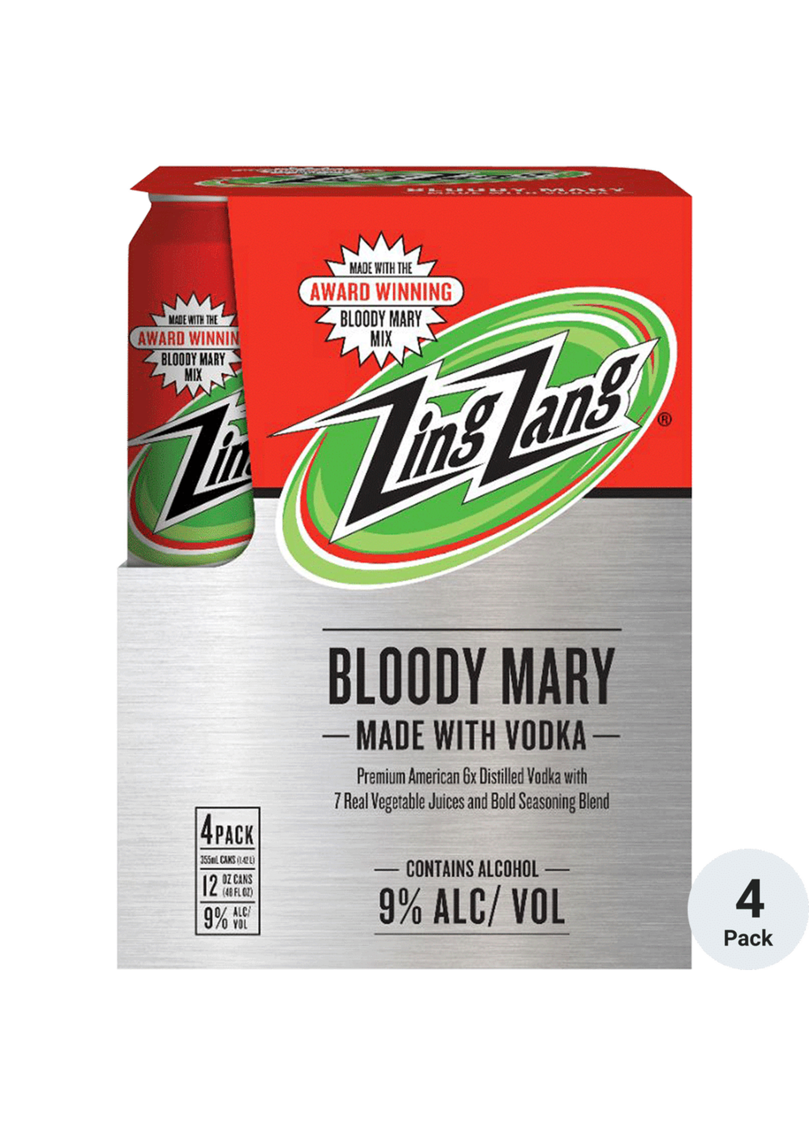 Zing Zang RTD Bloddy Mary Cocktail With Vodka 18Proof 4pk 12oz Cans