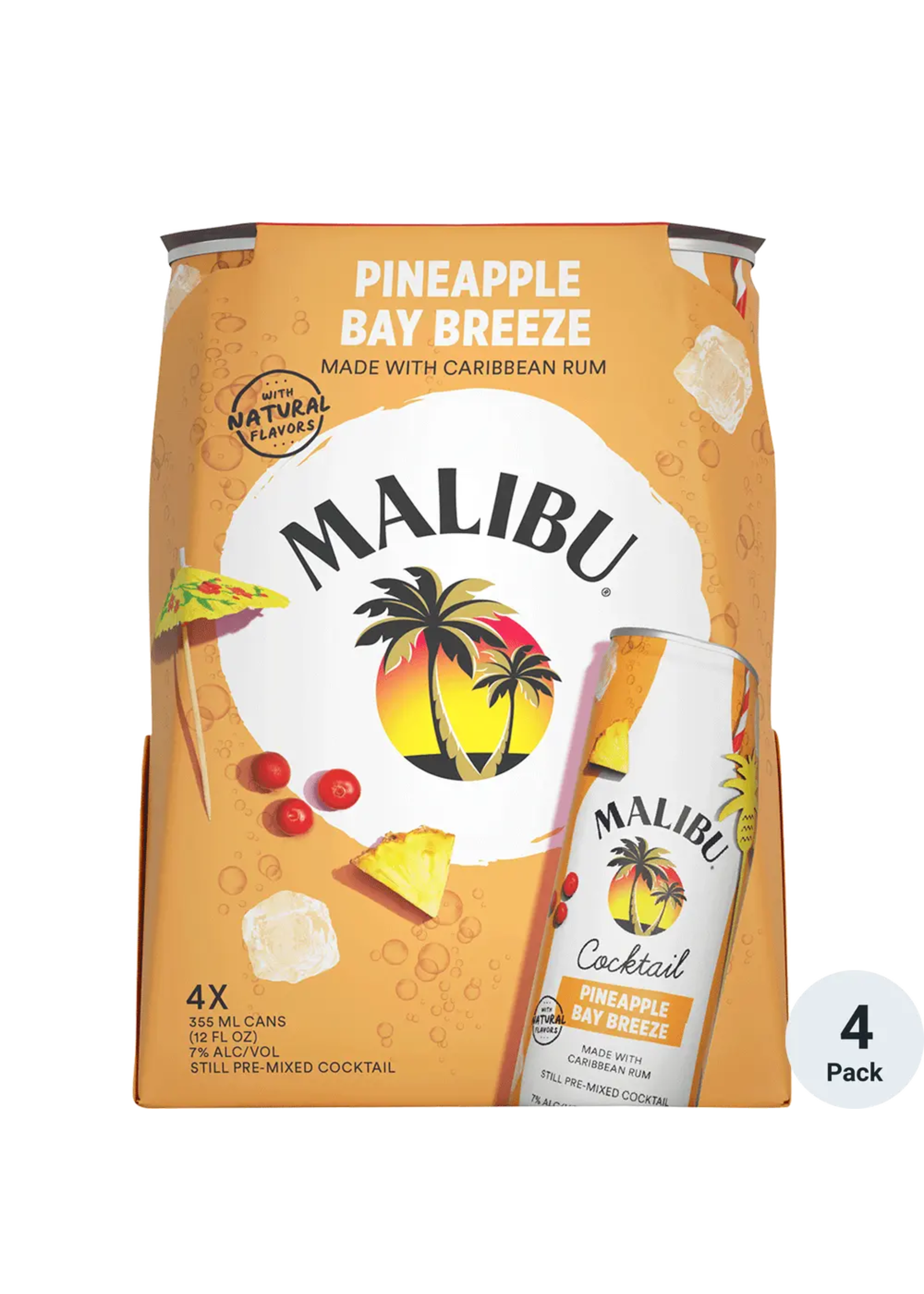 Malibu RTD Cocktail Pineapple Bay Breeze 14Proof 4pk 12oz Cans