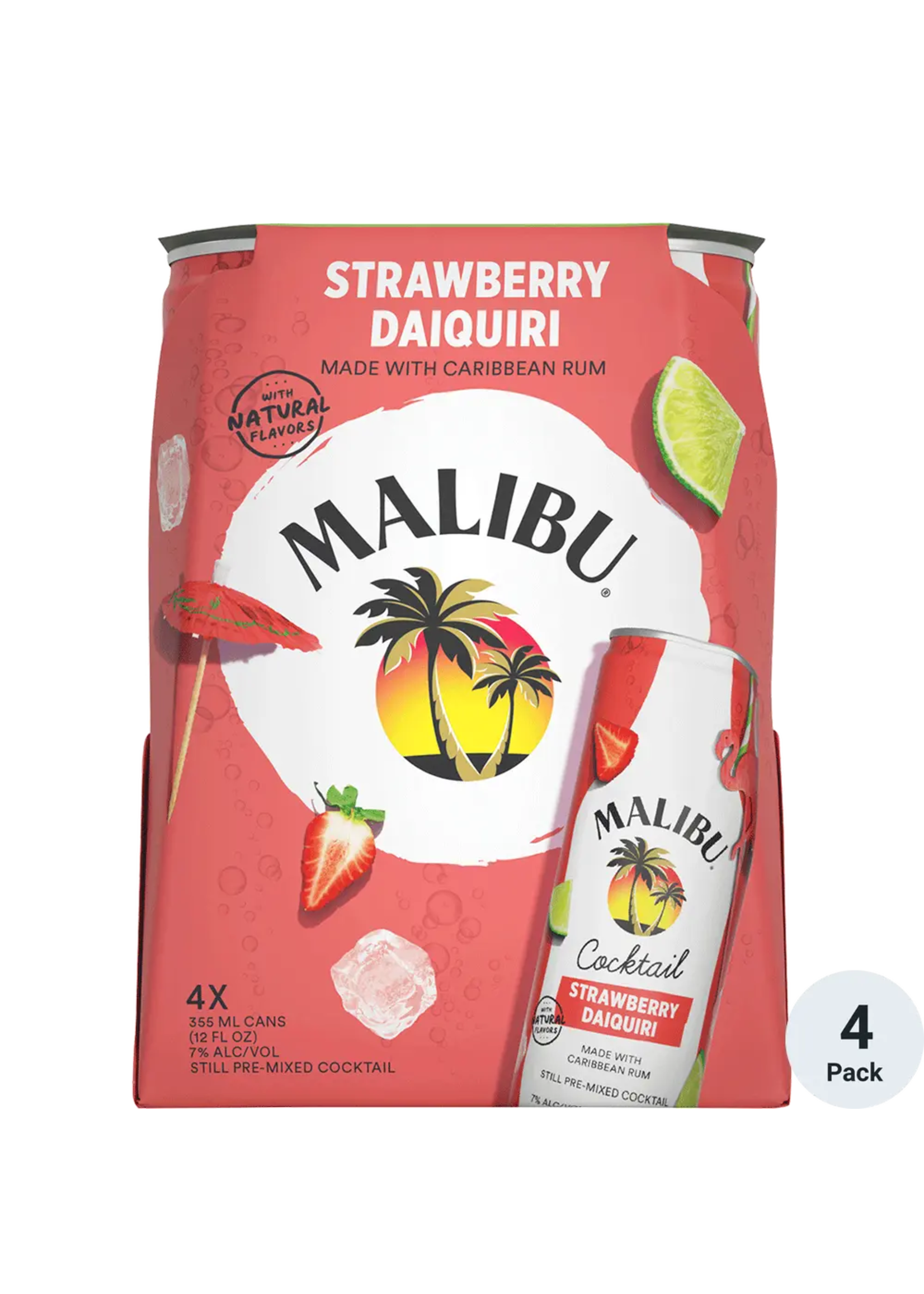 Malibu RTD Cocktail Strawberry Daiquiri 14Proof 4pk 12oz Cans