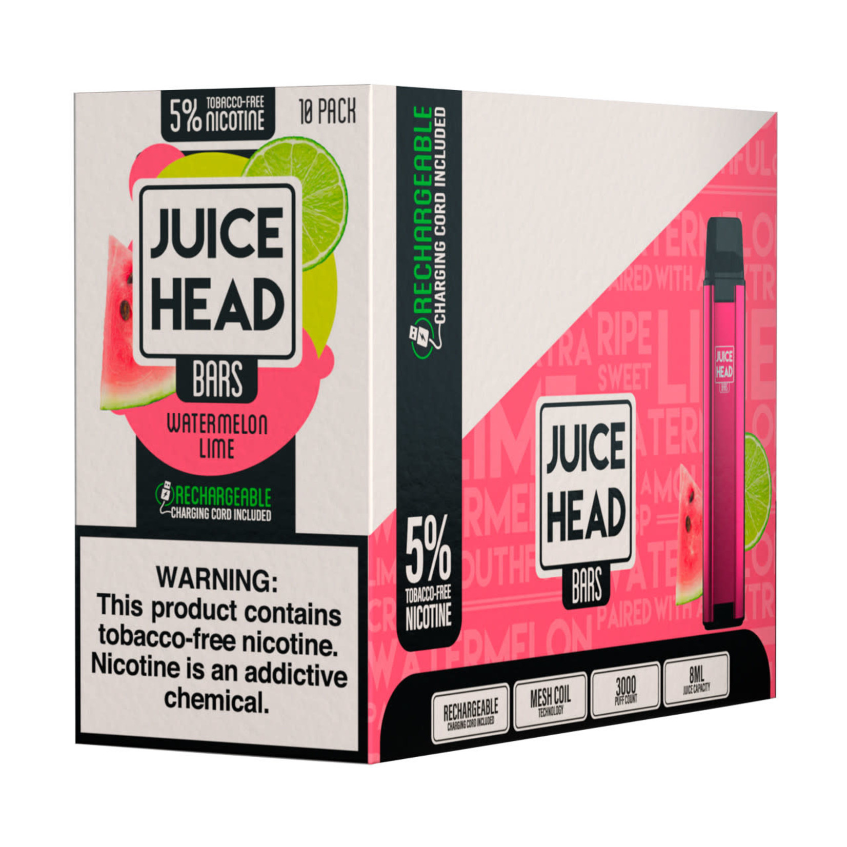 Juice Head Juice Head Bars 8ML 3000 Puffs 650mAh Prefilled Synthetic Nicotine Salt Rechargeable Disposable Device With Mesh Coil Technology