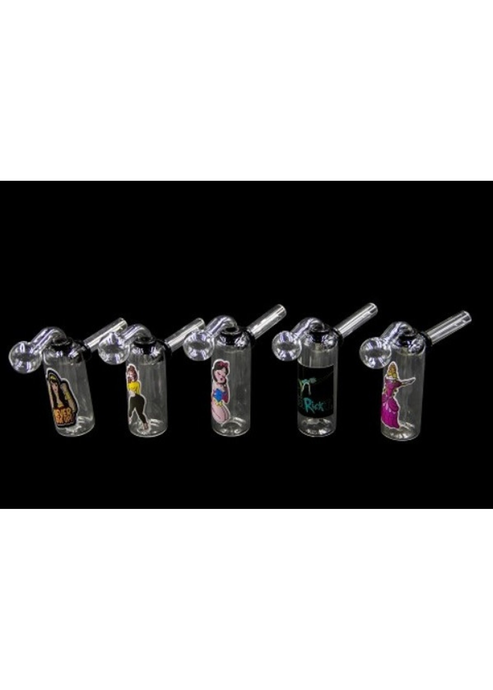 4" Different Stickers Clear Oil Rig w/ Thick Oil Burner Attachment