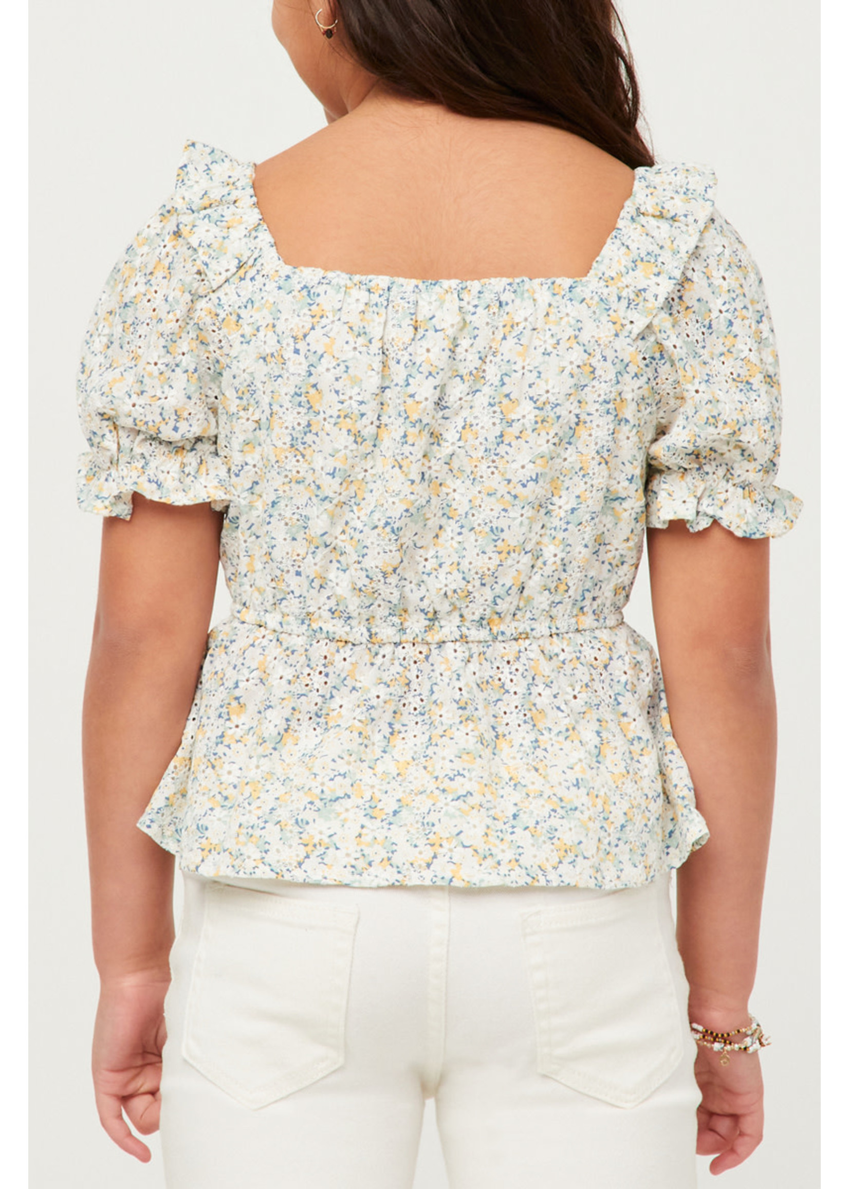 Hayden Girl Embroidered Eyelet Ruffled Floral Top