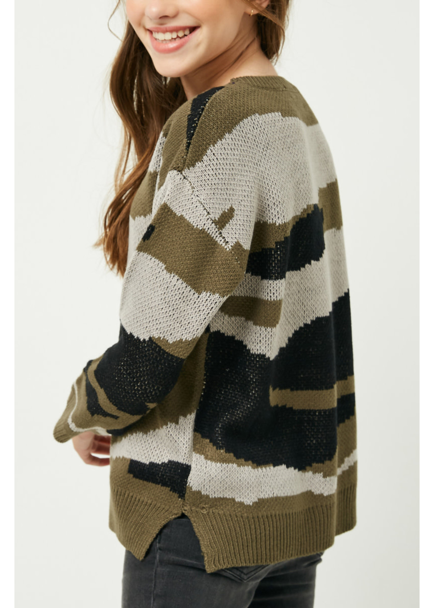 Hayden Girl Camo Knit Sweater