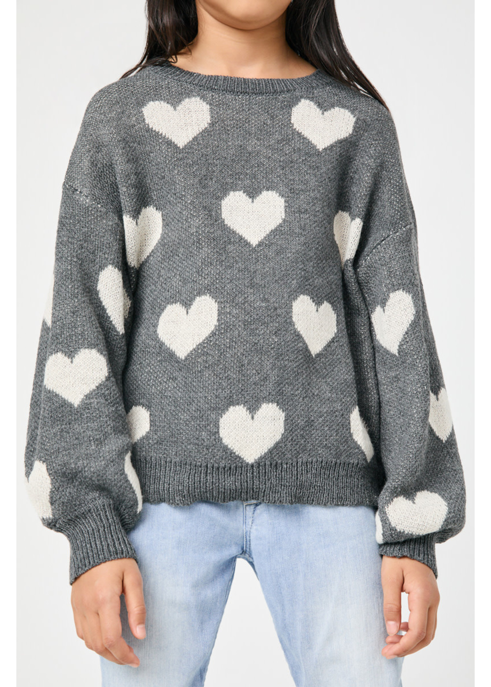 Hayden Girl Grey Heart Pullover Sweater
