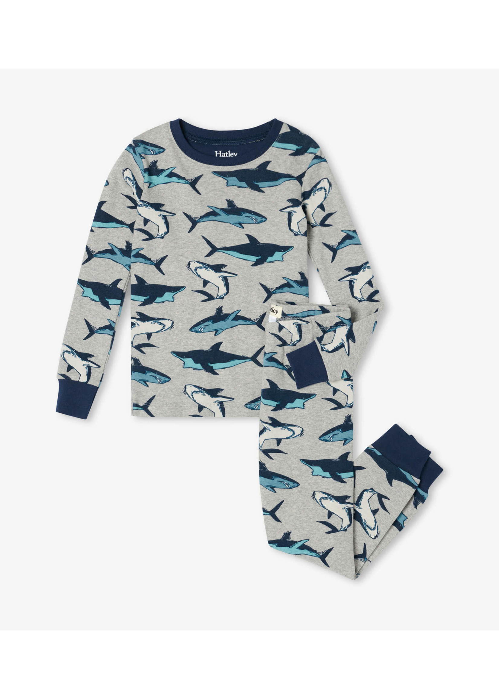 Hatley Grey Swimming Sharks PJ Set